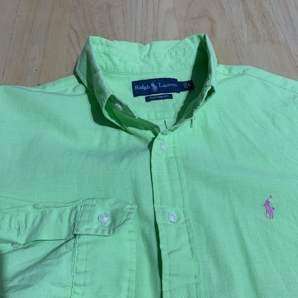 Polo Ralph Lauren Custom Fit Men L Green Cotton Sport‎ Shirt w/ Pony Logo